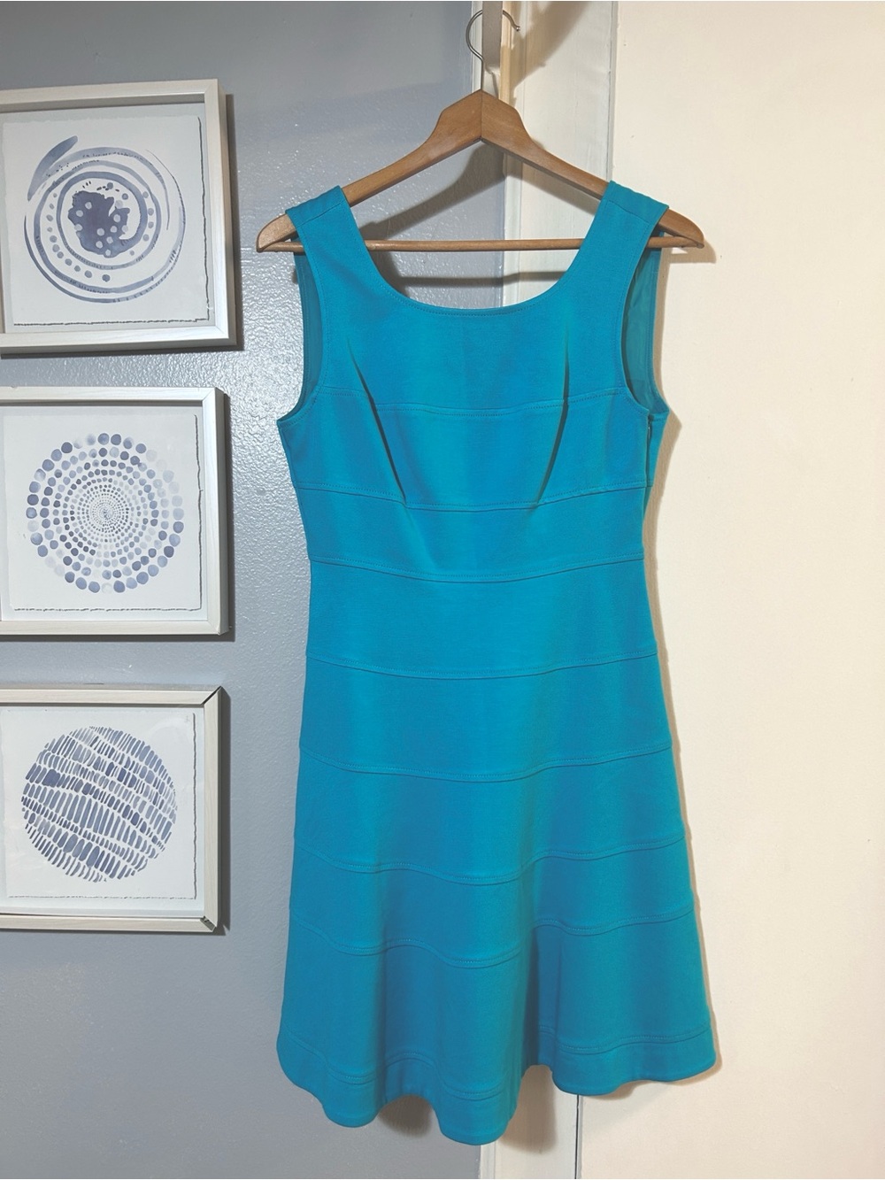 Trina Turk Nikola Stretch Ponte Fit & Flare Dress Size 8 Turquoise Blue - Picture 3 of 7